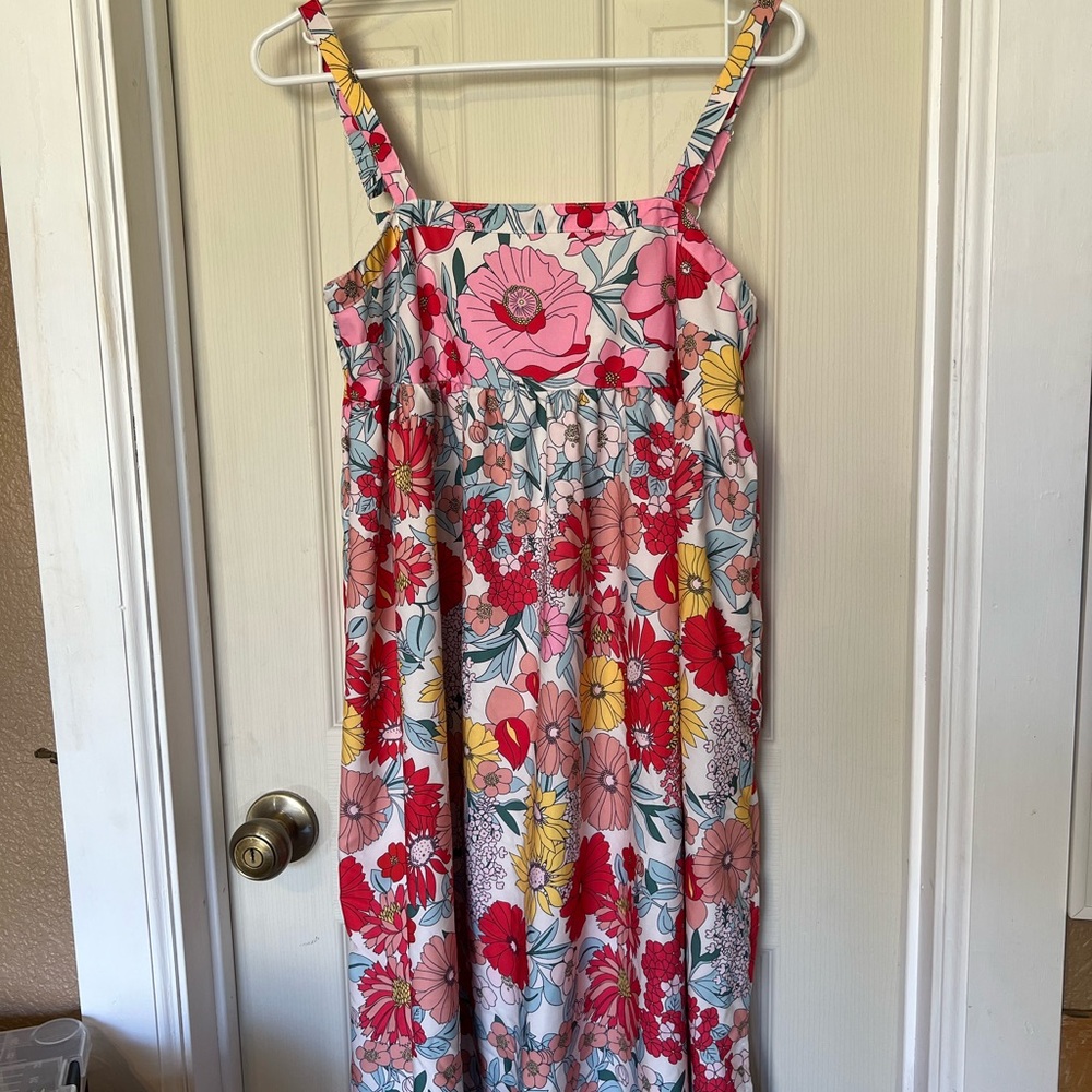 Floral Maxi Dress Size M, No Tag, Pink Red Yellow Boho Cottagecore Summer
